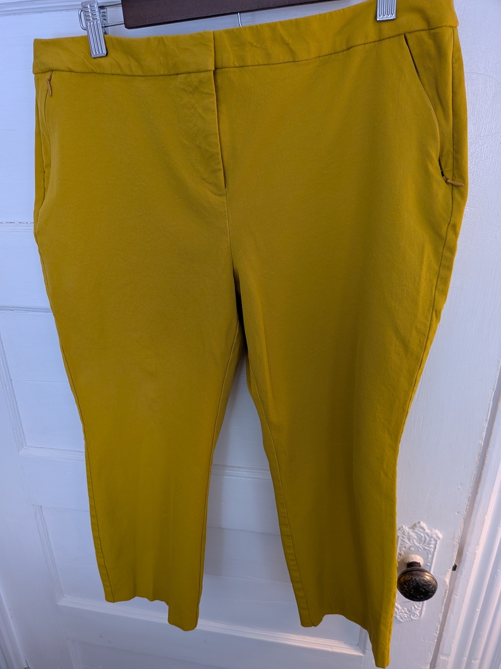 Alfani Cropped Capri Mustard Yellow Zip Button Stretch Pants Women's Size 14